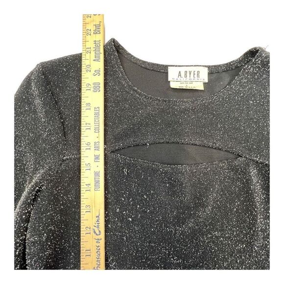 A. Byer Women's Crew Neck 3/4 Sleeve Glittering Cut Out Keyhole Top Black Large - Picture 5 of 8